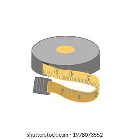 Measuring tape as sewing equipment. Centimeter flexible tape. Vector icon.