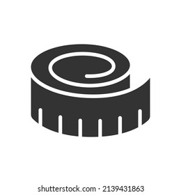 measuring tape silhouette vector icon isolated on white background. measuring tape icon for web, mobile apps, ui design, print polygraphy and promo advertising business