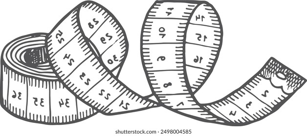 Measuring tape sketch. Tailor meter tool drawing