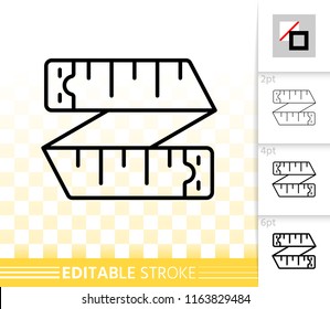 Measuring Tape thin line icon. Outline sign of centimeter. Meter linear pictogram with different stroke width. Simple vector transparent symbol. Measuring Tape editable stroke icon without fill