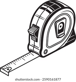 measuring tape Tool for carpenter work, Silhouette vector art illustration with a white background