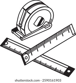 measuring tape Tool for carpenter work, Silhouette vector art illustration with a white background