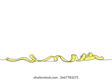 A ferramenta de fita de medição é retratada no estilo de desenho de linha contínua, simbolizando o conceito de negócios de alfaiataria, precisão da medição da moda e destacando o tema do Dia Nacional dos Alfaiates.