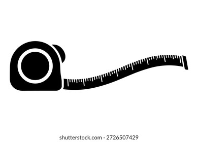 Measuring tape tool metric ruler silhouette for carpentry tailor garment work isolated on white background