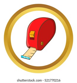 Measuring tape vector icon in golden circle, cartoon style isolated on white background