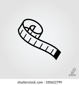 Measuring tape.  Vector icon for presentation, training, marketing, design, web. Can be used for creative template, logo, sign, craft. Isolated on white background. Vector black silhouette. 