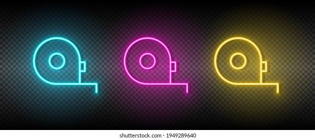 measuring, tape vector icon yellow, pink, blue neon set. Tools vector icon