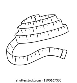 Measuring tape, vector  illustration, minimal  line art drawing isolated on white. symbol of needlework, sewing and crafts, good as icon or logo.