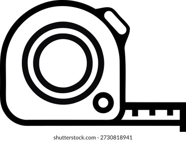 Measuring tape vector line icon. Retractable ruler tool used for measuring length and distance in construction, carpentry, and sewing. Simple outline symbol isolated on white background.