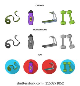 Measuring tape, water bottle, treadmill, dumbbells. Fitnes set collection icons in cartoon,flat,monochrome style vector symbol stock illustration web.