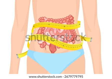 Measuring Tape Wrapped Around Woman's Abdomen Showing Bloated Intestines