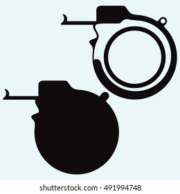Measuring tape, yardstick. Isolated on blue background. Vector silhouettes