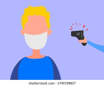 Measuring temperature for a person to detect Coronavirus 2019-nCoV isolated on a white background. Pandemic epidemiology concept. Vector flat illustration.