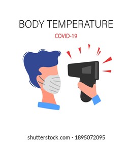 Measuring temperature for a person to detect Coronavirus 2019-nCoV isolated on a white background. Pandemic epidemiology concept. Vector flat illustration.