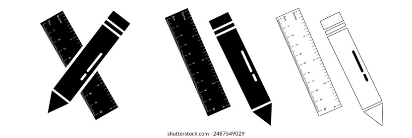 Measuring tool editable stroke and solid web icon set. Vector illustration