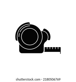 measuring tool, roulette icon in black flat glyph, filled style isolated on white background