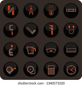 Measuring tools color vector icons on dark background for user interface design