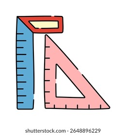 Measuring Tools Doodle style, ruler and triangle set symbolizing technical drawing, architecture, or graphic design measurements.