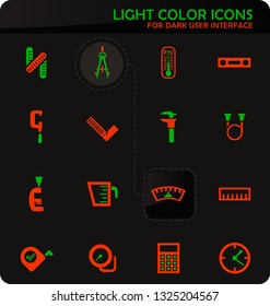 Measuring tools easy color vector icons on dark background for user interface design