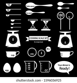 measuring tools fir cooking, icons and labels 