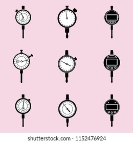 Measuring tools icon set. Dial Indicator. Silhouette vector