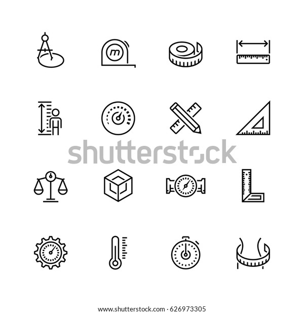 Measuring tools and measures vector icon set in\
thin line style