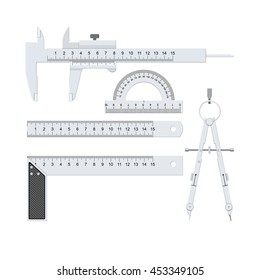 Measuring tools. Metallic color on a white background. Isolated vector illustration on white background.