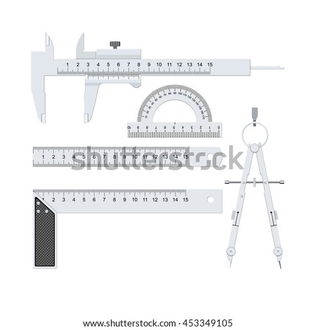 Measuring tools. Metallic color on a white background. Isolated vector illustration on white background.