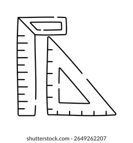 Ferramentas de medição Contorno Doodle estilo, régua e triângulo conjunto simbolizando desenho técnico, arquitetura, ou medições de design gráfico.