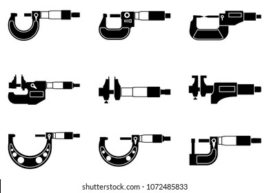 Measuring tools for repairing and manufacturing. Vector silhouette icons
