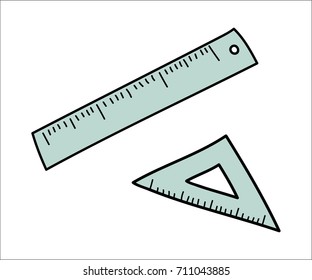 Measuring Tools - Ruler and triangle. Vector doodle illustration in eps10