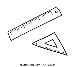 Measuring Tools - Ruler and triangle. Vector doodle illustration