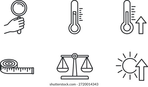 Ferramentas de medição e ícones de temperatura definidos