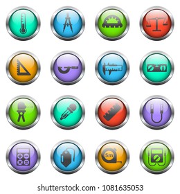 measuring tools vector icons on color glass buttons