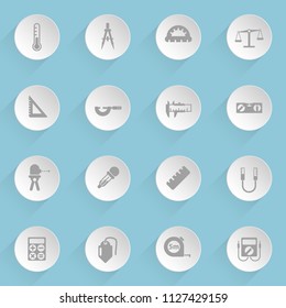 measuring tools web icons on light paper circles