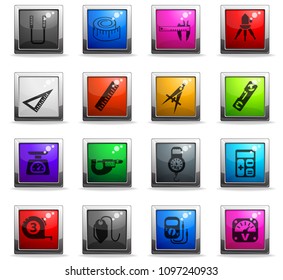 measuring tools web icons in square colored buttons for user interface design