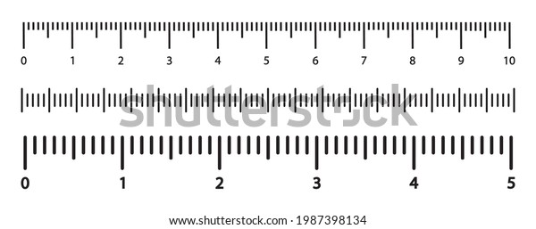 Measuring vector scale, markup for ruler \
isolated on white background. Horizontal rulers with different\
units of measurement. Simple illustration.\
