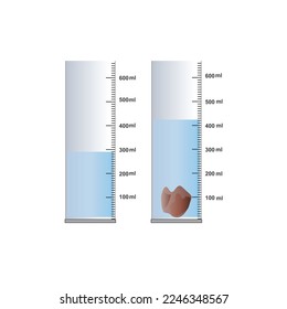 Messung des Steinvolumens in einem Becherglas, Physik, Vektorgrafik