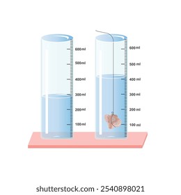 Messung des Volumens des Steins in einem Becher, Physikvektor