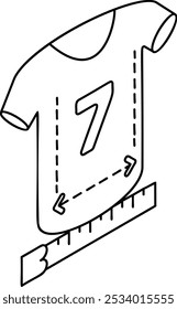 Measuring the Waist of Dress Shirt isometric outline concept, Tailor and Sewing Guideline vector icon, custom tailoring symbol, Made-to-measure clothing sign,Sewist materials stock illustration