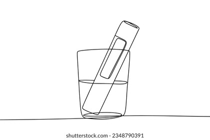 Measuring water quality with a chlorometer. Home test for the suitability of water for drinking. World Water Monitoring Day. One line drawing for different uses. Vector illustration.
