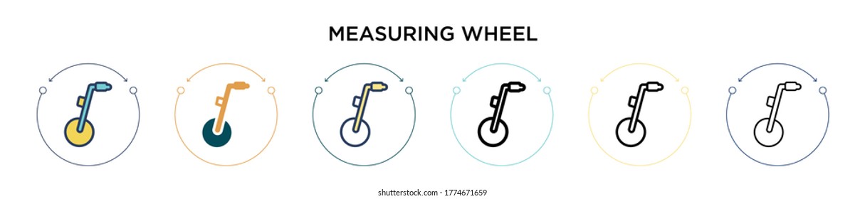 Measuring wheel icon in filled, thin line, outline and stroke style. Vector illustration of two colored and black measuring wheel vector icons designs can be used for mobile, ui, web