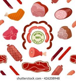 Meat Background. Seamless Pattern with Butchery Products. Vector illustration