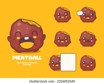 meat ball cartoon. food vector illustration with different expressions