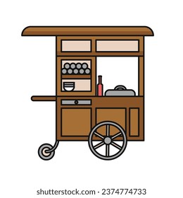 Meat ball food cart, rombong baso in cartoon style, gerobak abang tukang bakso - Vector