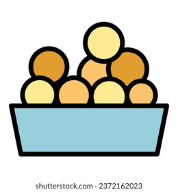 Meat balls dish icon outline vector. Baked food. Bowl cooked color flat