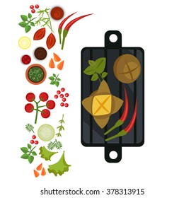Meat Balls on Plate. Flat Vector Illustration