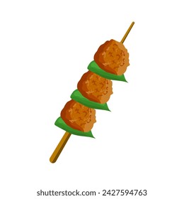 Meat balls on a stick flat vector design. Food for grilling and frying. Barbecue element