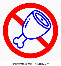 Meat ban icon. There is no meat. No food. Meat crossed out with a red line. Ham is not allowed. Vector icon. Commercial line vector icon for websites and mobile minimalistic flat design.