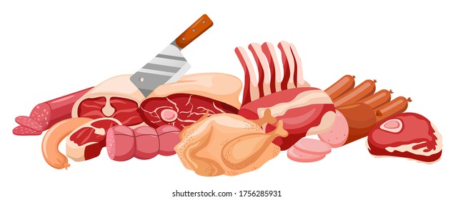 Meat banner vector Fresh meat banner isolated on white. Meat set